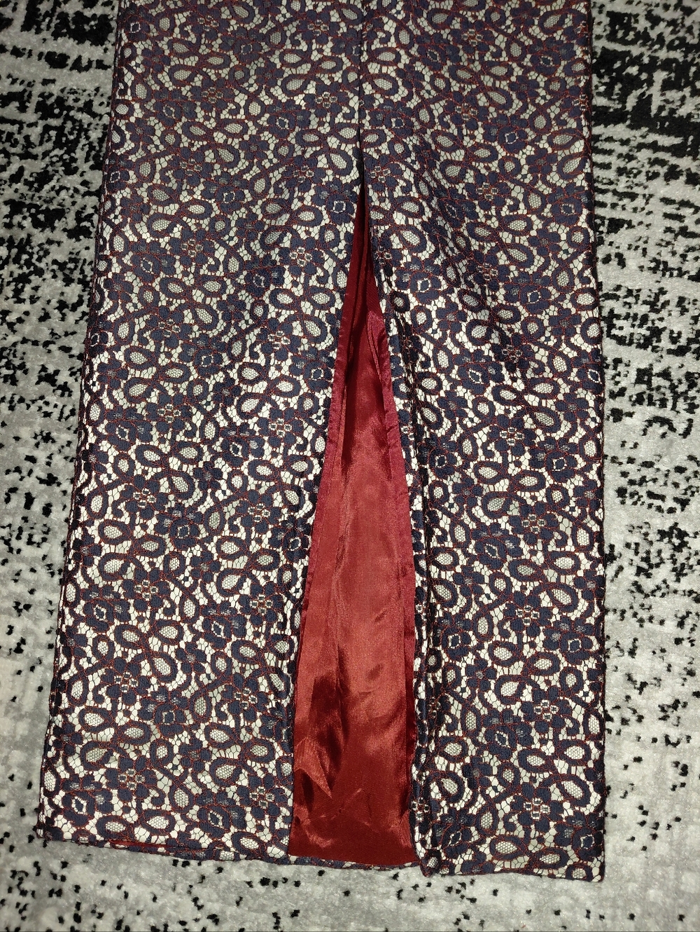 NWOT Cesar Galindo | Cream Bodice Lace High Back Slit Red Lining Sz 4 Gown - Picture 12 of 15